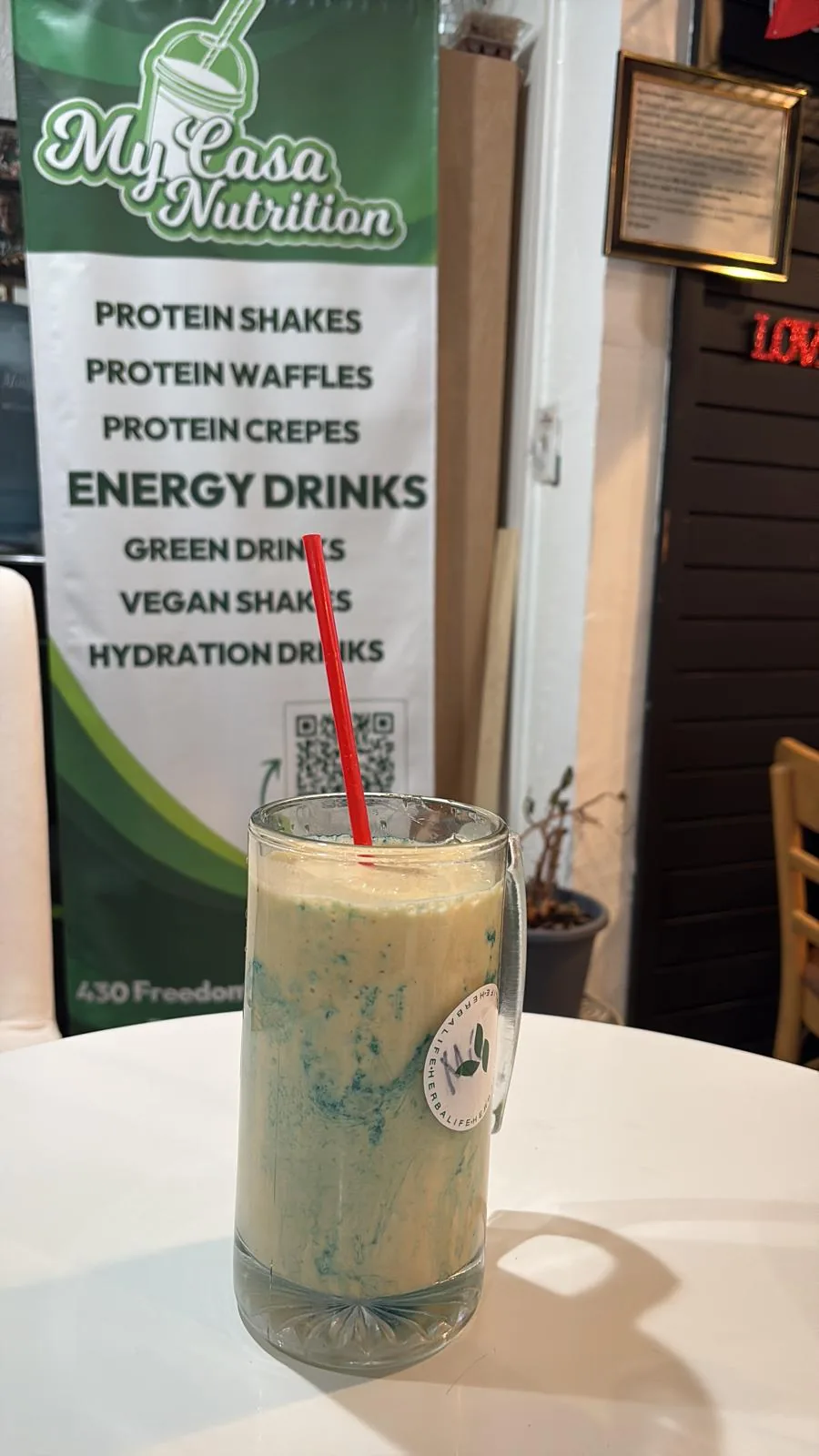 My Casa Nutrition menu banner with a green energy shake