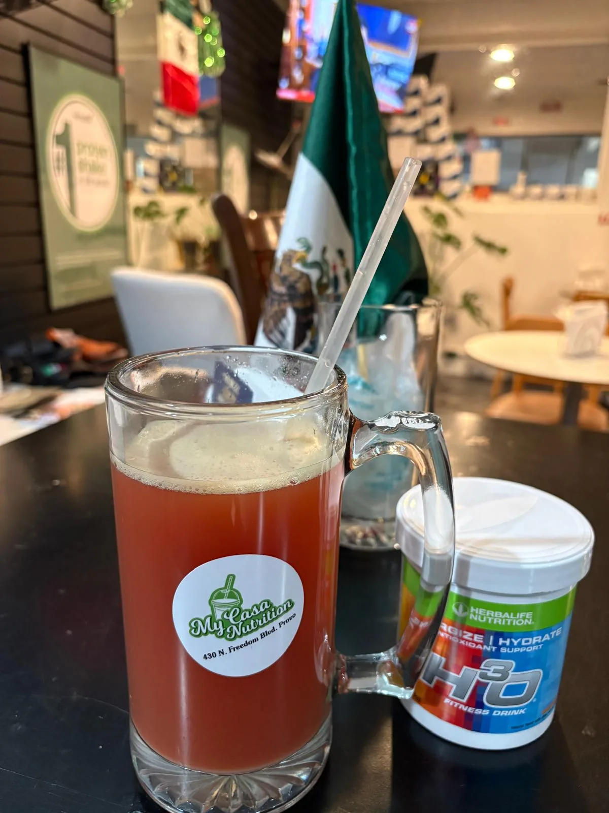 Iced tea with a Mexican flag at My Casa Nutrition