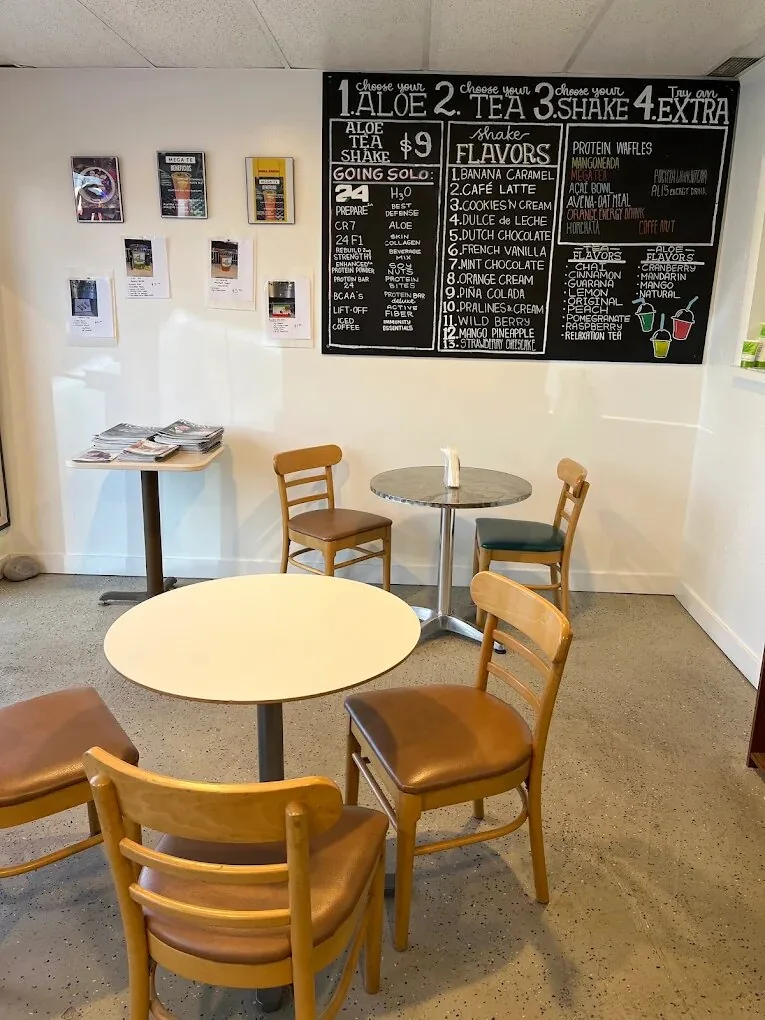 Inside My Casa Nutrition, with the shake and tea flavor board